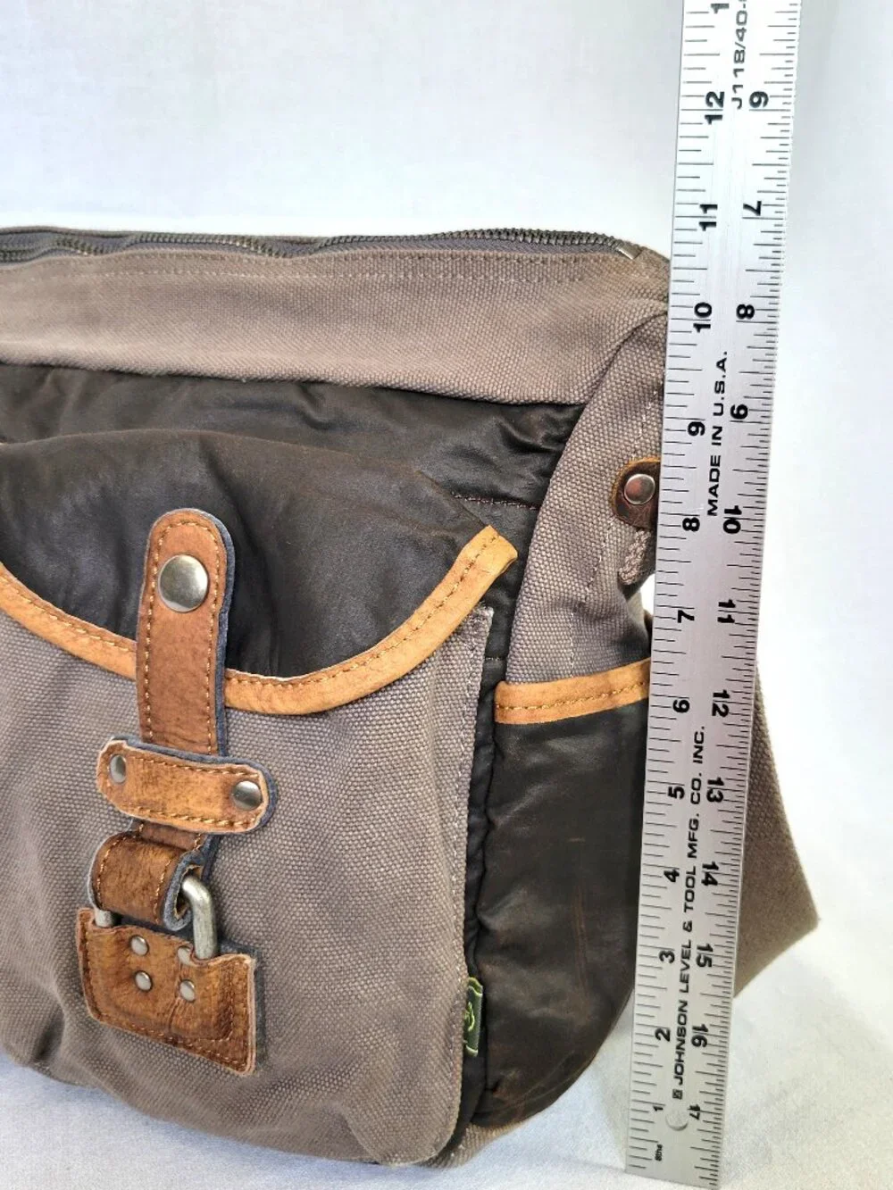 TSD Brand Earth & Style Canvas Leather Messenger Crossbody Bag Green Brown